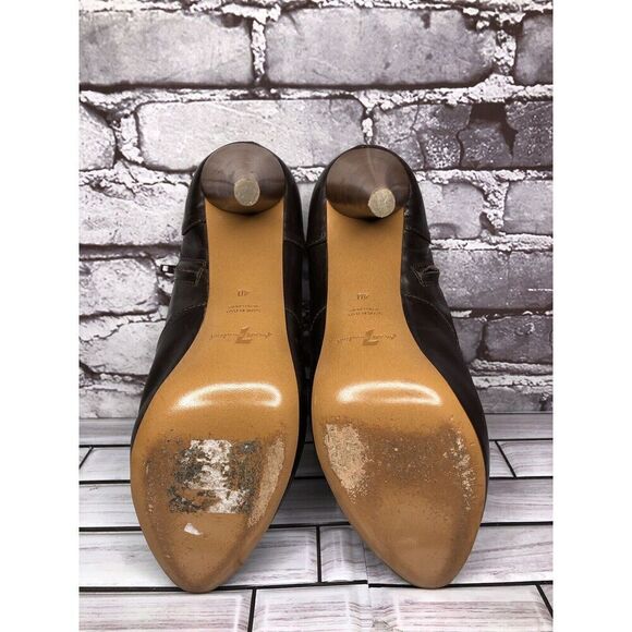 7 Seven for all Mankind Brown Leather Wooden Heel Booties Women Sz 40EU/9.5M US - Picture 14 of 16